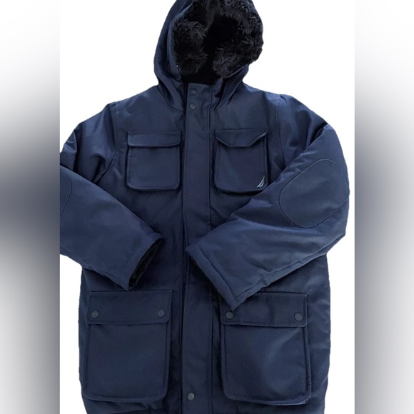 Nautica Jackets & Blazers - Nautica Women’s L Winter Parka Jacket Hooded Navy Blue Faux Fur Lined Warm Coat